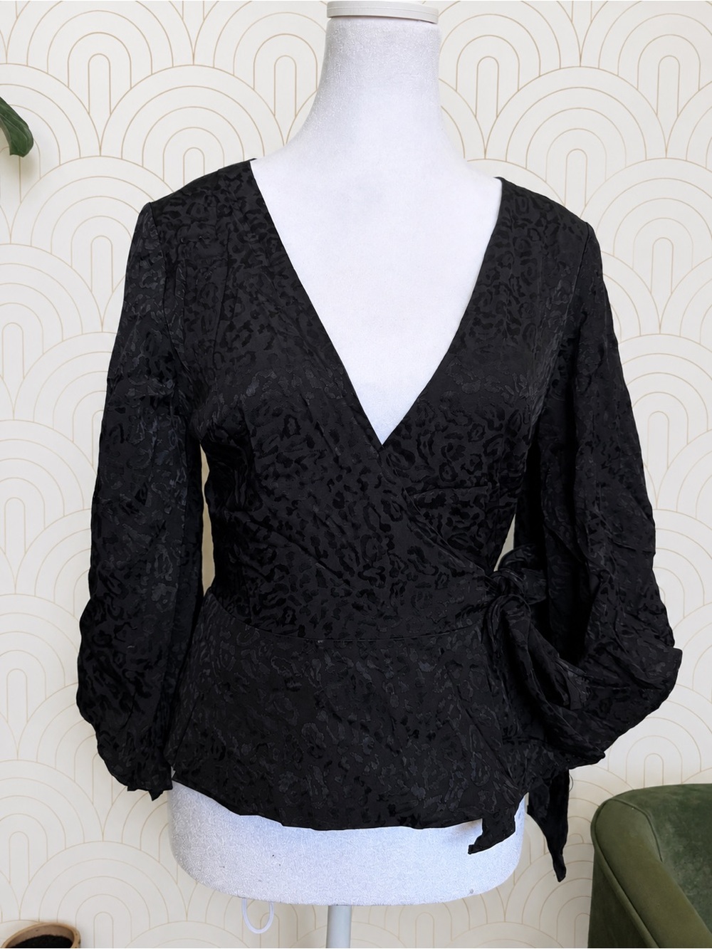 Finders Keepers Black Wrap-Front V-Neck Blouse